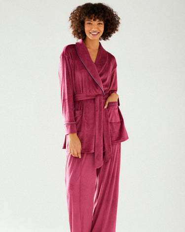 Ruby Velour Dressing Gown & Relaxed Trousers Set